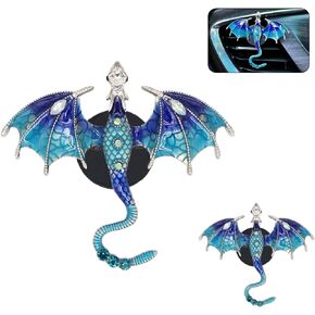 Bling Wyvern Car Air Freshener Vent Clips,2pcs Alloy Blue Enamel Dragon Vent Clips Car Accessories,Refillable Car Diffuser with Felt Mads,Coffee Fragrance Tablets