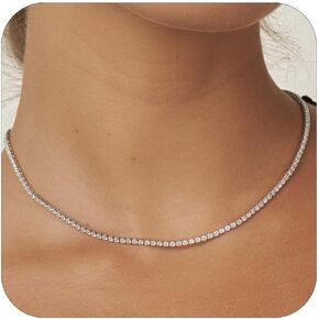 Tennis Necklace for Women 14K Gold/Silver Plated Diamond Choker Necklace Dainty Cubic Zirconia Diamond Chain Necklaces for Women Trendy Gold Jewelry