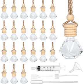 Car Air Freshener Perfume Bottle: 27pieces Car Air Freshener Perfume Pendant with Hanging String & Wooden Cap, Refillable Car Essential Oil Diffuser with 5 Accessories for Car Perfume Pendant Ornament in Kuwait