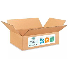 IDL Packaging Medium Corrugated Moving Boxes 20"L x 14"W x 6"H (Pack of 5) - Excellent Choice of Sturdy Packing Boxes for USPS, UPS, FedEx Shipping - Easy-to-Recycle Cardboard Boxes for Packaging
