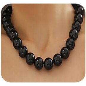 Black Red Pearl Beads Necklace Gothic Pearl Beads Collar Choker Faux Pearl Beads Strand Necklace Boho Imitation Pearl Necklace for Women and Girls