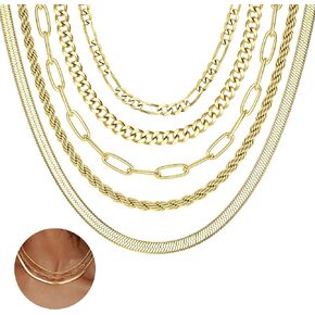 ORAZIO Gold Layered Necklaces for Women 14k Gold Plated Herringbone Necklace Dainty Snake Paperclip Chain Layering Necklaces Gold Choker Necklace Jewelry Set
