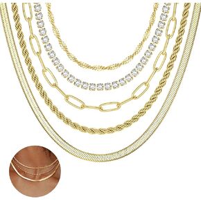 ORAZIO قلادات بطبقات ذهبية للنساء 14 قيراط مطلية بالذهب قلادة متعرجة أنيقة على شكل ثعبان ورقي سلسلة طبقات قلادات ذهبية قلادة مجموعة مجوهرات in Kuwait