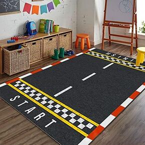 Track Kids Rug Children Playing with Runway Playmat 5x8 ft,Large Soft Non-Slip Carpet, Washable Floor Mat for Playroom, Children Bedroom Decor,Stimulating Children's Interests