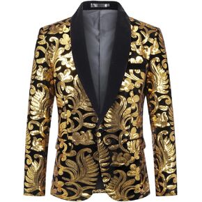 Mens Velvet Sequins Blazer Shiny Sequin Tuxedo Suit Blazer Jacket for Party Wedding Banquet Prom
