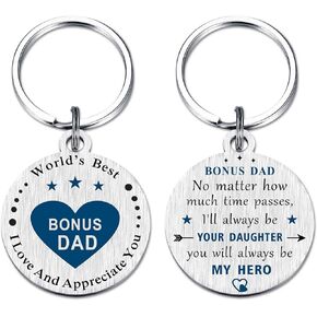 EE&YU Step Dad Gifts - Bonus Dad Fathers Day Keychain, Stepdad Birthday Gifts, I Love and Appreciate Bonus Dad Gifts
