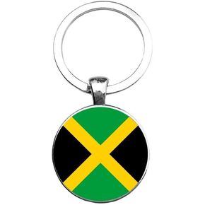 Art Attack Jamaican Flag Keychain, Jamaica National Team Items Map Country Charm Pendant Key Chain Ring Souvenir (Silver)