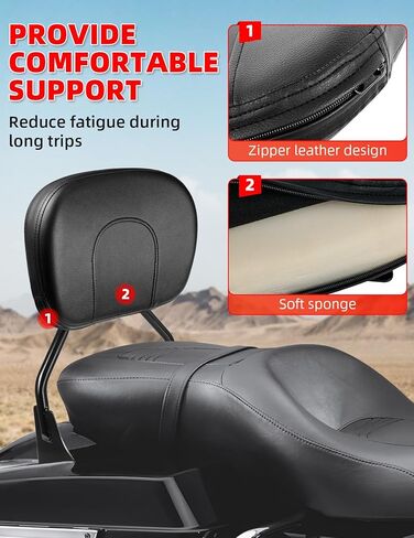 وسادة مسند ظهر للركاب الخلفي قابلة للفصل من Amazicha 97-08 متوافقة مع Harley Davidson Touring Street Glide، Road King، Road Glide، Electra Glide 1997-2008 (أسود لامع) in Kuwait
