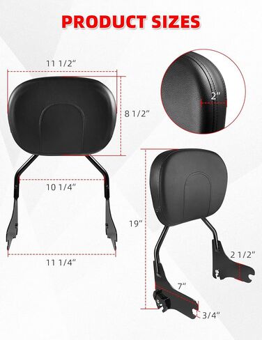 وسادة مسند ظهر للركاب الخلفي قابلة للفصل من Amazicha 97-08 متوافقة مع Harley Davidson Touring Street Glide، Road King، Road Glide، Electra Glide 1997-2008 (أسود لامع) in Kuwait