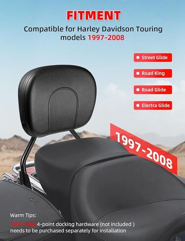 وسادة مسند ظهر للركاب الخلفي قابلة للفصل من Amazicha 97-08 متوافقة مع Harley Davidson Touring Street Glide، Road King، Road Glide، Electra Glide 1997-2008 (أسود لامع) in Kuwait