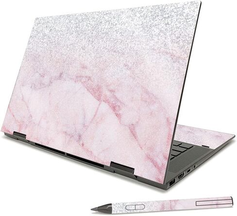 MightySkins Glossy Glitter Skin Compatible with HP Envy x360 15" (2021) - Aqua Swirl | Protective, Durable High-Gloss Glitter Finish | Easy to Apply, Remove, and Change Styles | Made in The USA in Saudi Arabia