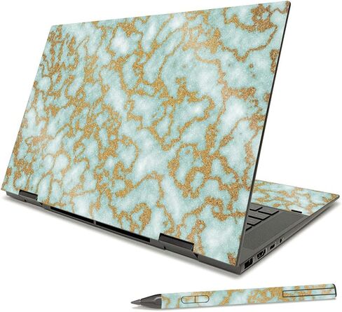 MightySkins Glossy Glitter Skin Compatible with HP Envy x360 15" (2021) - Aqua Swirl | Protective, Durable High-Gloss Glitter Finish | Easy to Apply, Remove, and Change Styles | Made in The USA in Saudi Arabia