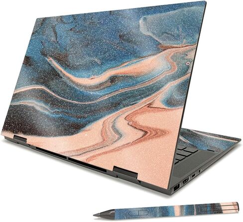 MightySkins Glossy Glitter Skin Compatible with HP Envy x360 15" (2021) - Aqua Swirl | Protective, Durable High-Gloss Glitter Finish | Easy to Apply, Remove, and Change Styles | Made in The USA in Saudi Arabia