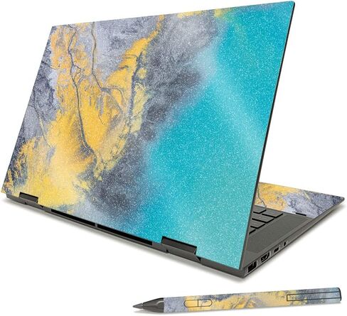 MightySkins Glossy Glitter Skin Compatible with HP Envy x360 15" (2021) - Aqua Swirl | Protective, Durable High-Gloss Glitter Finish | Easy to Apply, Remove, and Change Styles | Made in The USA in Saudi Arabia