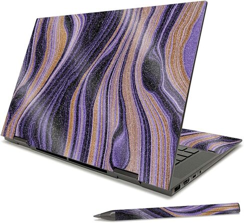 MightySkins Glossy Glitter Skin Compatible with HP Envy x360 15" (2021) - Aqua Swirl | Protective, Durable High-Gloss Glitter Finish | Easy to Apply, Remove, and Change Styles | Made in The USA in Saudi Arabia