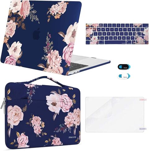 MOSISO Compatible with MacBook Pro 13 inch Case M2 2024, 2023, 2021-2016 A2338 M1 A2251 A2289 A2159 A1989 A1708 A1706, Plastic Peony Hard Shell&Bag&Keyboard Cover&Webcam Cover&Screen Protector, Black in Saudi Arabia