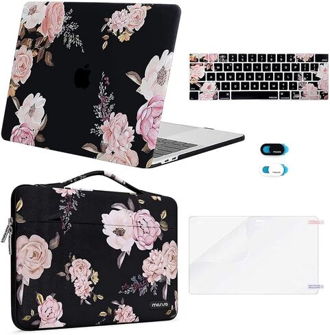 MOSISO Compatible with MacBook Pro 13 inch Case M2 2024, 2023, 2021-2016 A2338 M1 A2251 A2289 A2159 A1989 A1708 A1706, Plastic Peony Hard Shell&Bag&Keyboard Cover&Webcam Cover&Screen Protector, Black in Saudi Arabia