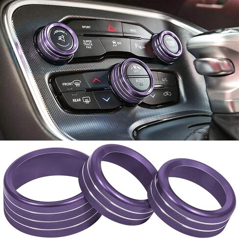 3pcs Knob Cover Button Ring Air Conditioning Knob Ring Car Interior Accessories Car Gadgets Car Bling Accessories Auto Knobs Ring Decorations Refit Purple Aluminum Alloy, 34922DI7U014S in Saudi Arabia