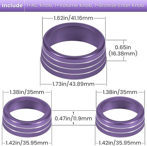 3pcs Knob Cover Button Ring Air Conditioning Knob Ring Car Interior Accessories Car Gadgets Car Bling Accessories Auto Knobs Ring Decorations Refit Purple Aluminum Alloy, 34922DI7U014S in Saudi Arabia