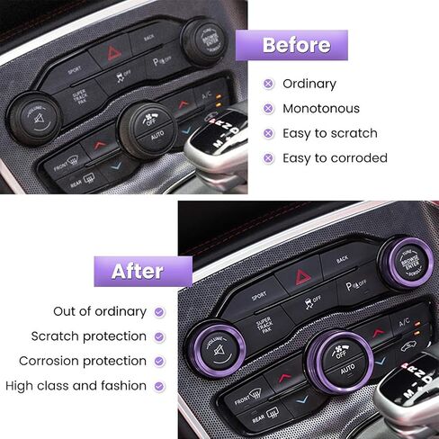 3pcs Knob Cover Button Ring Air Conditioning Knob Ring Car Interior Accessories Car Gadgets Car Bling Accessories Auto Knobs Ring Decorations Refit Purple Aluminum Alloy, 34922DI7U014S in Saudi Arabia