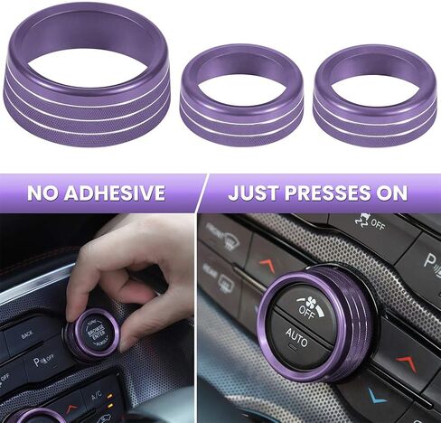 3pcs Knob Cover Button Ring Air Conditioning Knob Ring Car Interior Accessories Car Gadgets Car Bling Accessories Auto Knobs Ring Decorations Refit Purple Aluminum Alloy, 34922DI7U014S in Saudi Arabia