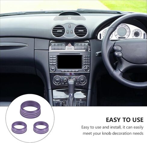 3pcs Knob Cover Button Ring Air Conditioning Knob Ring Car Interior Accessories Car Gadgets Car Bling Accessories Auto Knobs Ring Decorations Refit Purple Aluminum Alloy, 34922DI7U014S in Saudi Arabia