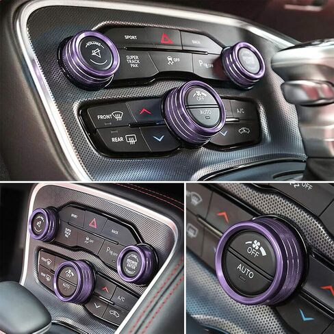 3pcs Knob Cover Button Ring Air Conditioning Knob Ring Car Interior Accessories Car Gadgets Car Bling Accessories Auto Knobs Ring Decorations Refit Purple Aluminum Alloy, 34922DI7U014S in Saudi Arabia