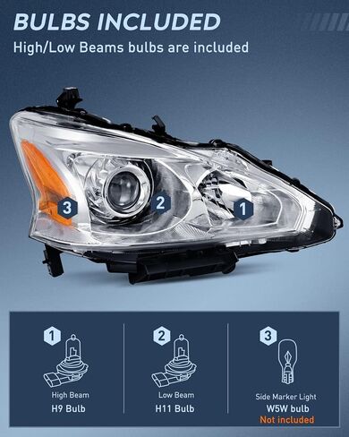 Nilight Headlight Assembly for 2013 2014 2015 Altima 4 Door Sedan Advance Base Exclusive SL S SV Sense Sedan 4 Door Replacement Headlamp Clear Projector Black Housing Amber Reflector in Saudi Arabia