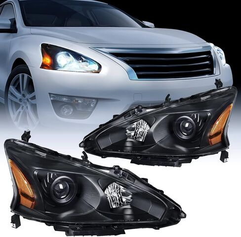 Nilight Headlight Assembly for 2013 2014 2015 Altima 4 Door Sedan Advance Base Exclusive SL S SV Sense Sedan 4 Door Replacement Headlamp Clear Projector Black Housing Amber Reflector in Saudi Arabia