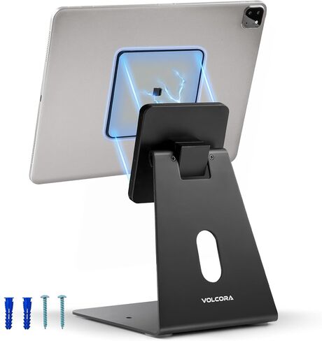 Volcora Universal Magnetic Tablet Stand for Desk Wall Mount iPad Holder with Seperable Magnetic Board and Rotatable Back Panel, Heavy Duty, for Samsung Android Tablets, Kindle, Black in Saudi Arabia