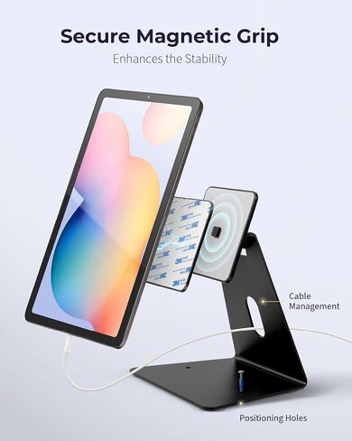 Volcora Universal Magnetic Tablet Stand for Desk Wall Mount iPad Holder with Seperable Magnetic Board and Rotatable Back Panel, Heavy Duty, for Samsung Android Tablets, Kindle, Black in Saudi Arabia