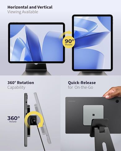 Volcora Universal Magnetic Tablet Stand for Desk Wall Mount iPad Holder with Seperable Magnetic Board and Rotatable Back Panel, Heavy Duty, for Samsung Android Tablets, Kindle, Black in Saudi Arabia