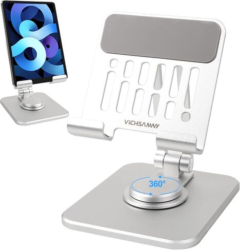 Aluminum Adjustable Cell Phone Stand with 360°Rotating Base, Heavy Duty Foldable Stand for All 4-12.9 Inches Phone and Ipad (Black) in Saudi Arabia