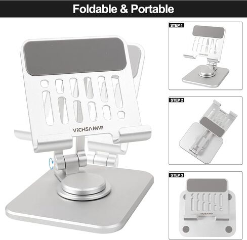 Aluminum Adjustable Cell Phone Stand with 360°Rotating Base, Heavy Duty Foldable Stand for All 4-12.9 Inches Phone and Ipad (Black) in Saudi Arabia