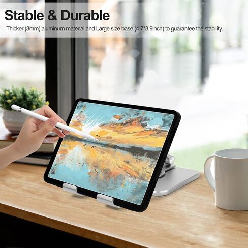 Aluminum Adjustable Cell Phone Stand with 360°Rotating Base, Heavy Duty Foldable Stand for All 4-12.9 Inches Phone and Ipad (Black) in Saudi Arabia