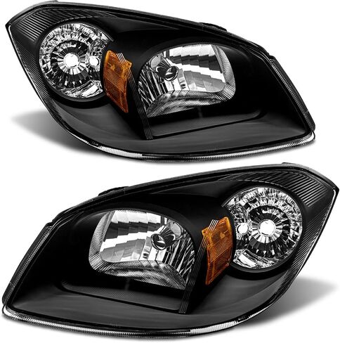 for 2005 2006 2007 2008 2009 2010 Chevy Cobalt Headlight Assembly compatible with 07-09 Pontiac G5 / 05-06 Pursuit Clear Lens Chrome Housing Amber Reflector Headlamp Replacement Pair in Saudi Arabia