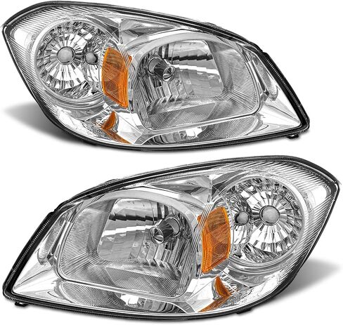 for 2005 2006 2007 2008 2009 2010 Chevy Cobalt Headlight Assembly compatible with 07-09 Pontiac G5 / 05-06 Pursuit Clear Lens Chrome Housing Amber Reflector Headlamp Replacement Pair in Saudi Arabia