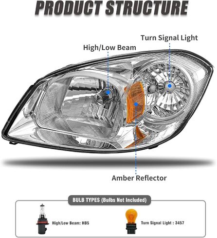for 2005 2006 2007 2008 2009 2010 Chevy Cobalt Headlight Assembly compatible with 07-09 Pontiac G5 / 05-06 Pursuit Clear Lens Chrome Housing Amber Reflector Headlamp Replacement Pair in Saudi Arabia