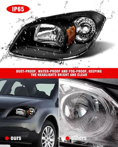 for 2005 2006 2007 2008 2009 2010 Chevy Cobalt Headlight Assembly compatible with 07-09 Pontiac G5 / 05-06 Pursuit Clear Lens Chrome Housing Amber Reflector Headlamp Replacement Pair in Saudi Arabia