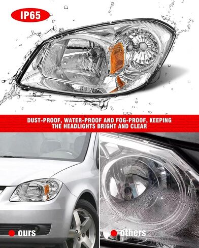 for 2005 2006 2007 2008 2009 2010 Chevy Cobalt Headlight Assembly compatible with 07-09 Pontiac G5 / 05-06 Pursuit Clear Lens Chrome Housing Amber Reflector Headlamp Replacement Pair in Saudi Arabia