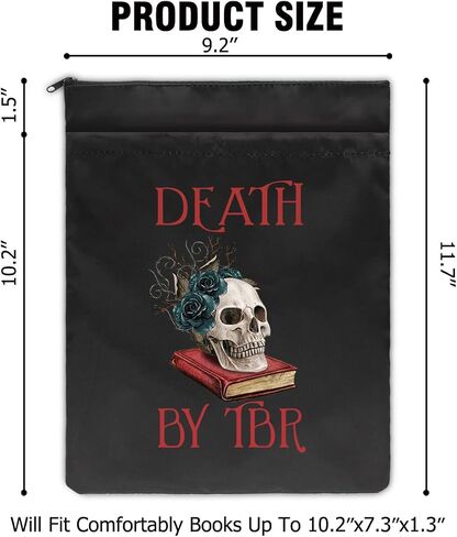 Death by TBR Black Washable Fabric Book Sleeve, Funny Book Cover Protector Gifts for Book Lover, Book Reader Gift, Bookish Gift, Bookworm Librarian Gift, Book Club Gift in Saudi Arabia