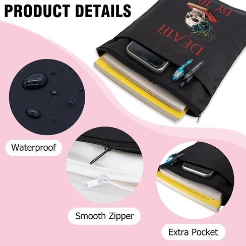 Death by TBR Black Washable Fabric Book Sleeve, Funny Book Cover Protector Gifts for Book Lover, Book Reader Gift, Bookish Gift, Bookworm Librarian Gift, Book Club Gift in Saudi Arabia