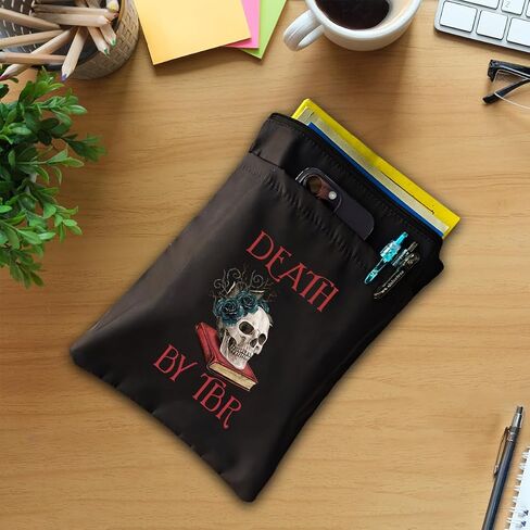 Death by TBR Black Washable Fabric Book Sleeve, Funny Book Cover Protector Gifts for Book Lover, Book Reader Gift, Bookish Gift, Bookworm Librarian Gift, Book Club Gift in Saudi Arabia
