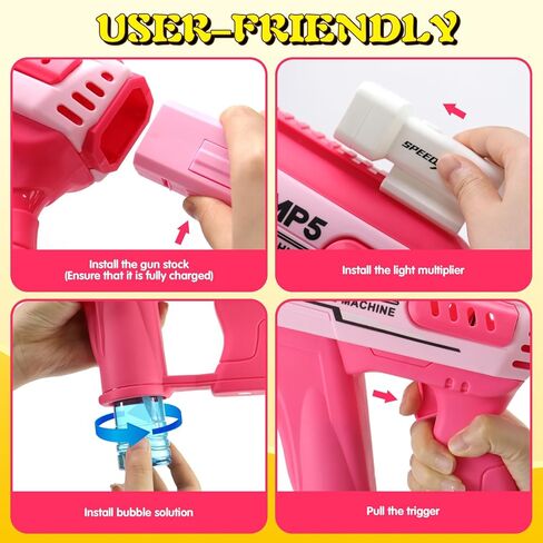 مسدس فقاعات آلي، 57 فتحة، مسدس فقاعات أوتوماتيكي مع ضوء LED ملون ومحلول فقاعات كبير قابل لإعادة الشحن للأطفال، لعبة صيفية خارجية، هدايا حفلات الزفاف وأعياد الميلاد (أزرق) in Kuwait