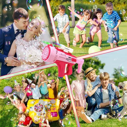 مسدس فقاعات آلي، 57 فتحة، مسدس فقاعات أوتوماتيكي مع ضوء LED ملون ومحلول فقاعات كبير قابل لإعادة الشحن للأطفال، لعبة صيفية خارجية، هدايا حفلات الزفاف وأعياد الميلاد (أزرق) in Kuwait