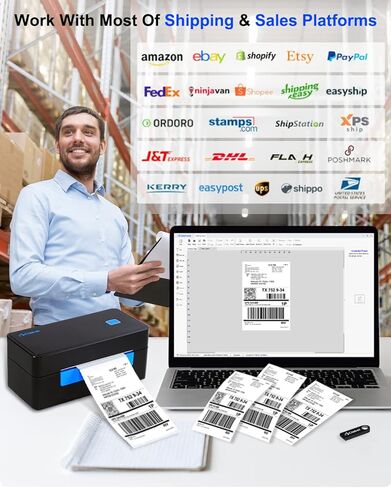 طابعة ملصقات حرارية CLABEL CT428S، طابعة ملصقات شحن 4 × 6 لحزم شحن الأعمال الصغيرة، متوافقة مع Amazon، Ebay، Etsy، Shopify، FedEx، UPS، إلخ، تدعم Windows، Mac in Kuwait