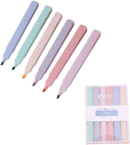 Yamadura Aesthetic Cute Highlighters with Soft Chisel Tip, 6pcs Mild Assorted Colors, No Bleed Dry Fast Easy to Hold, for School Office Journal Supplies (6pcs Cream Colors, Orange) in Saudi Arabia