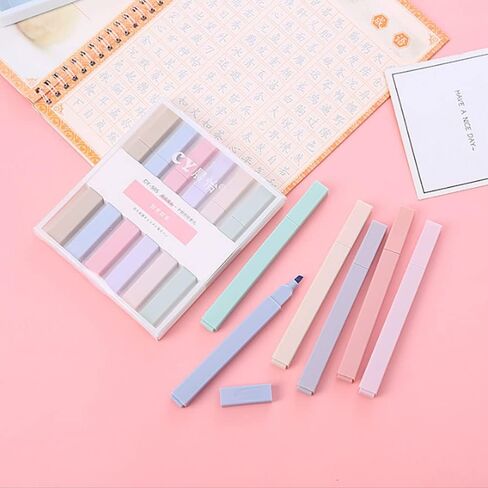 Yamadura Aesthetic Cute Highlighters with Soft Chisel Tip, 6pcs Mild Assorted Colors, No Bleed Dry Fast Easy to Hold, for School Office Journal Supplies (6pcs Cream Colors, Orange) in Saudi Arabia