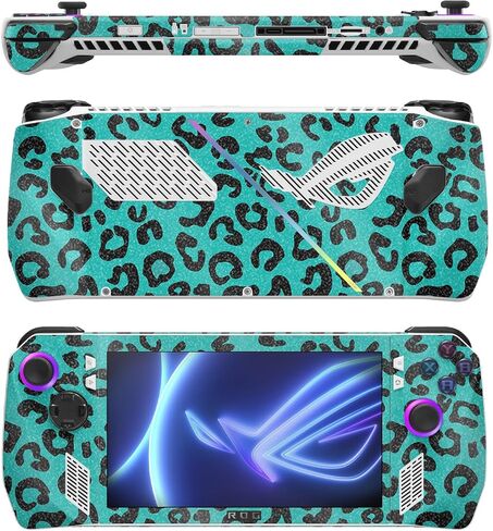 غلاف MightySkins اللامع المتوافق مع Asus ROG Ally - Teal Leopard | لمسة نهائية لامعة واقية ومتينة شديدة اللمعان | سهلة التطبيق in Kuwait