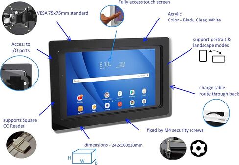 TABcare Anti-Theft Acrylic VESA Case for Samsung Galaxy TAB 8" Tablet with Wall Mount Kit (TAB A 8.0 2019 SM-T290, Black) in Saudi Arabia